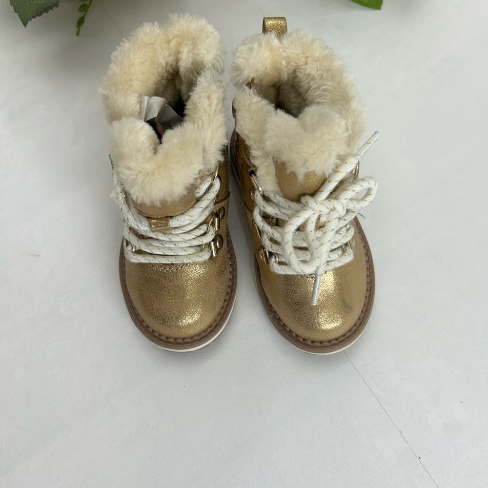 Cat & Jack Gold Faux-Fur Lace-Up Kids Boots
